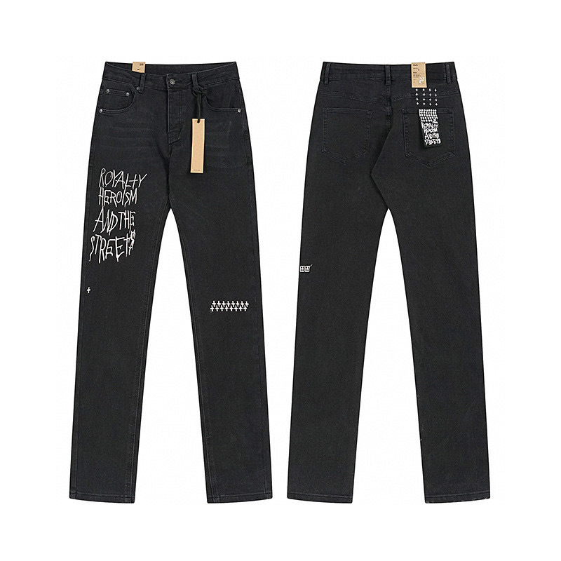 High quality, high street fashion brand splashed ink perforated small leg jeans