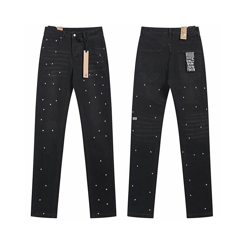 High quality, high street fashion brand splashed ink perforated small leg jeans