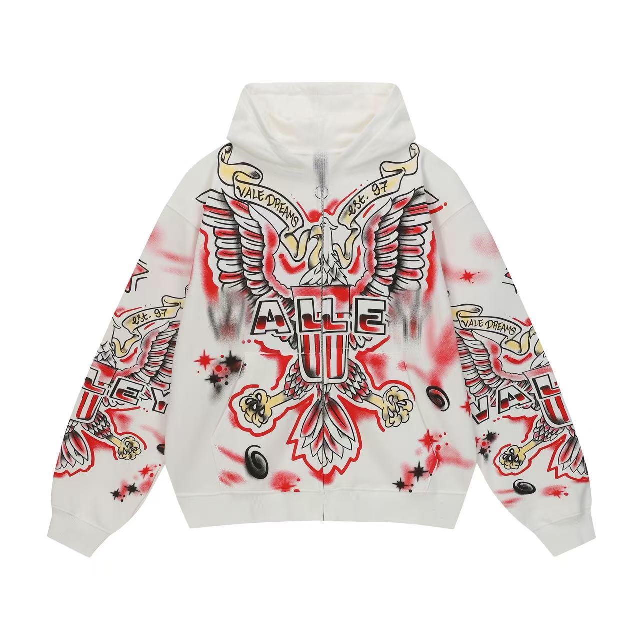American street style eagle print hooded sweatshirt