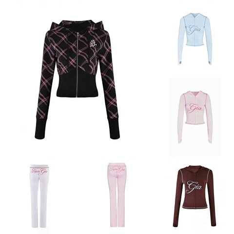 High quality slim fit hooded zipper short jacket set, please add : 18859952090 if you need size guide