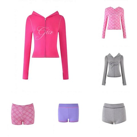 High quality hooded zipper short jacket shorts set, please add : 18030258501 if you need size guide