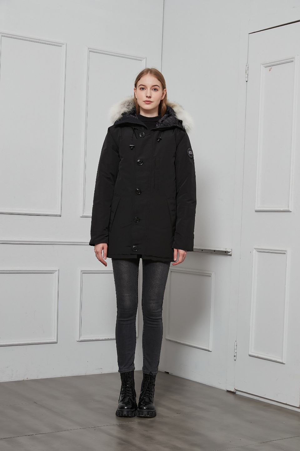 Winter long hooded down jacket