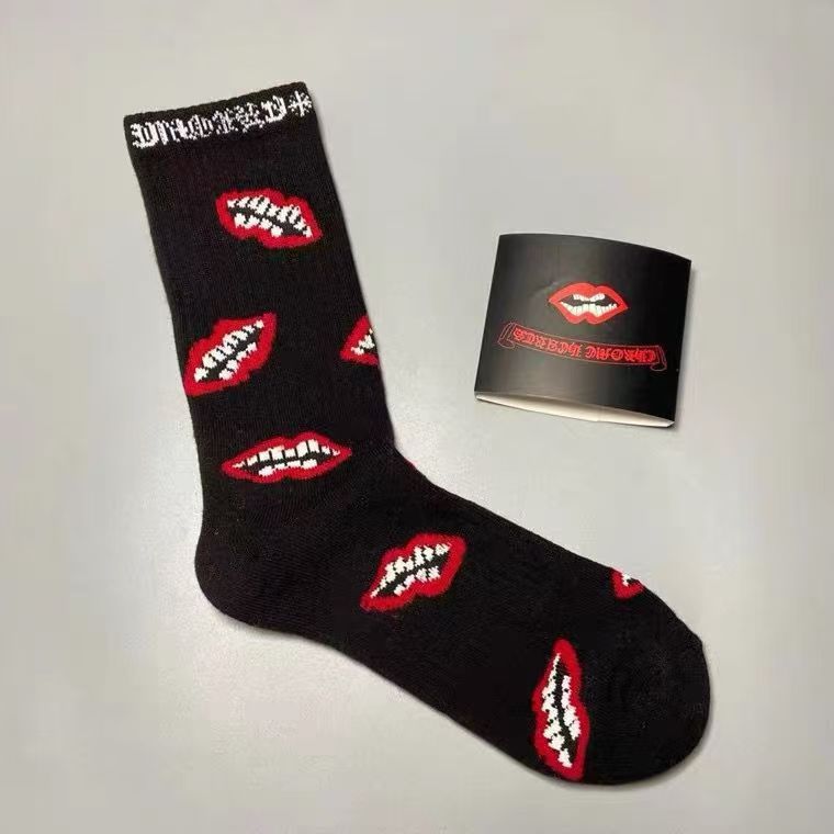 High quality graffiti red lip striped letter towel bottom socks