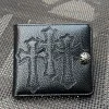 High quality cowhide short cross double fold single buckle wallet