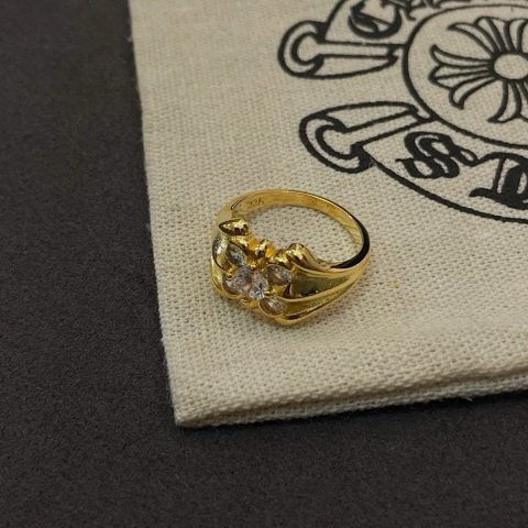 High quality classic retro gold cross flower with diamond ring