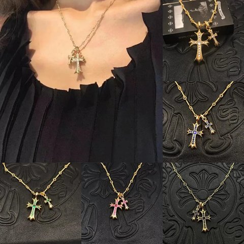 High quality diamond studded double cross necklace
