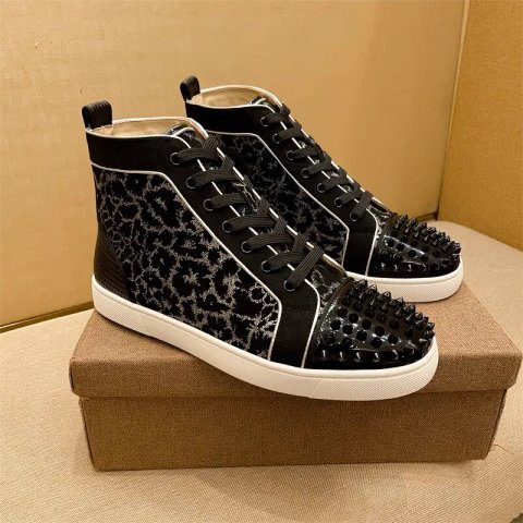 Cross border high-quality genuine leather high top rivet rhinestone flat shoes