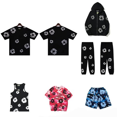 High quality floral wreath zipper hoodie short sleeved set