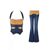 High quality suspender low waisted bell bottom pants set, please add : 18030258501 if you need size guide