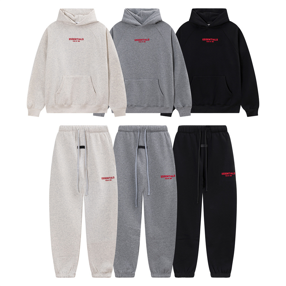 Three dimensional red silicone letter velvet hooded sweatshirt casual pants set