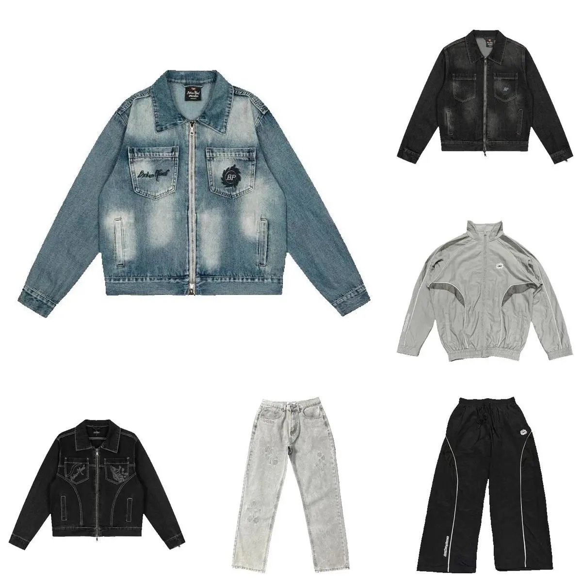 High quality planet embroidered denim trench coat set, please add : 18859952090 if you need size guide