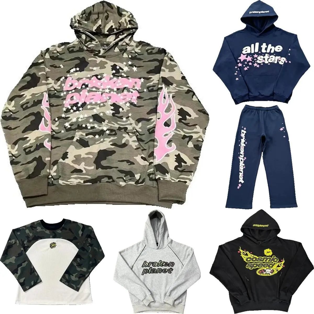 High quality crushed foam printed hoodie set