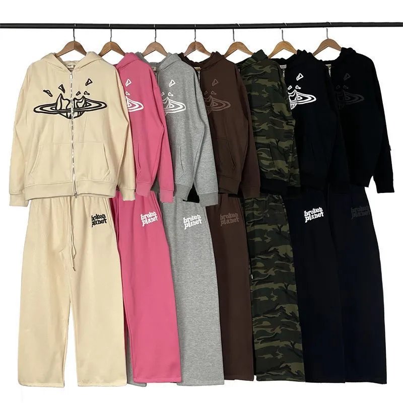 High quality foam printed cardigan hooded sweatshirt casual set
