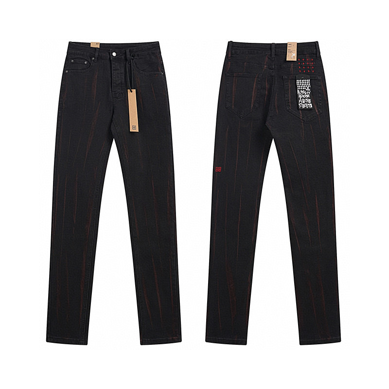 High quality, high street fashion brand splashed ink perforated small leg jeans