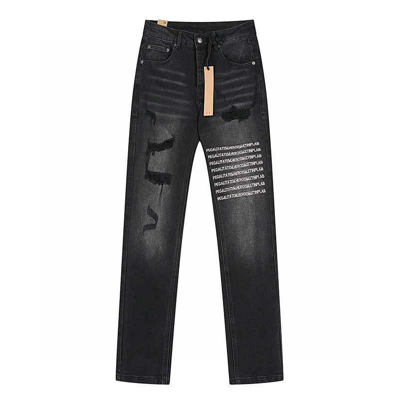High quality, high street fashion brand splashed ink perforated small leg jeans