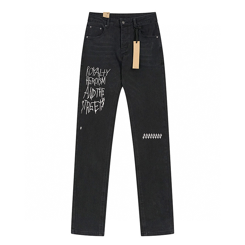 High quality, high street fashion brand splashed ink perforated small leg jeans