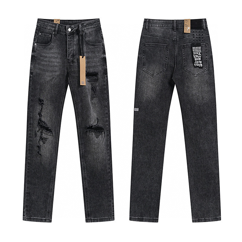 High quality, high street fashion brand splashed ink perforated small leg jeans