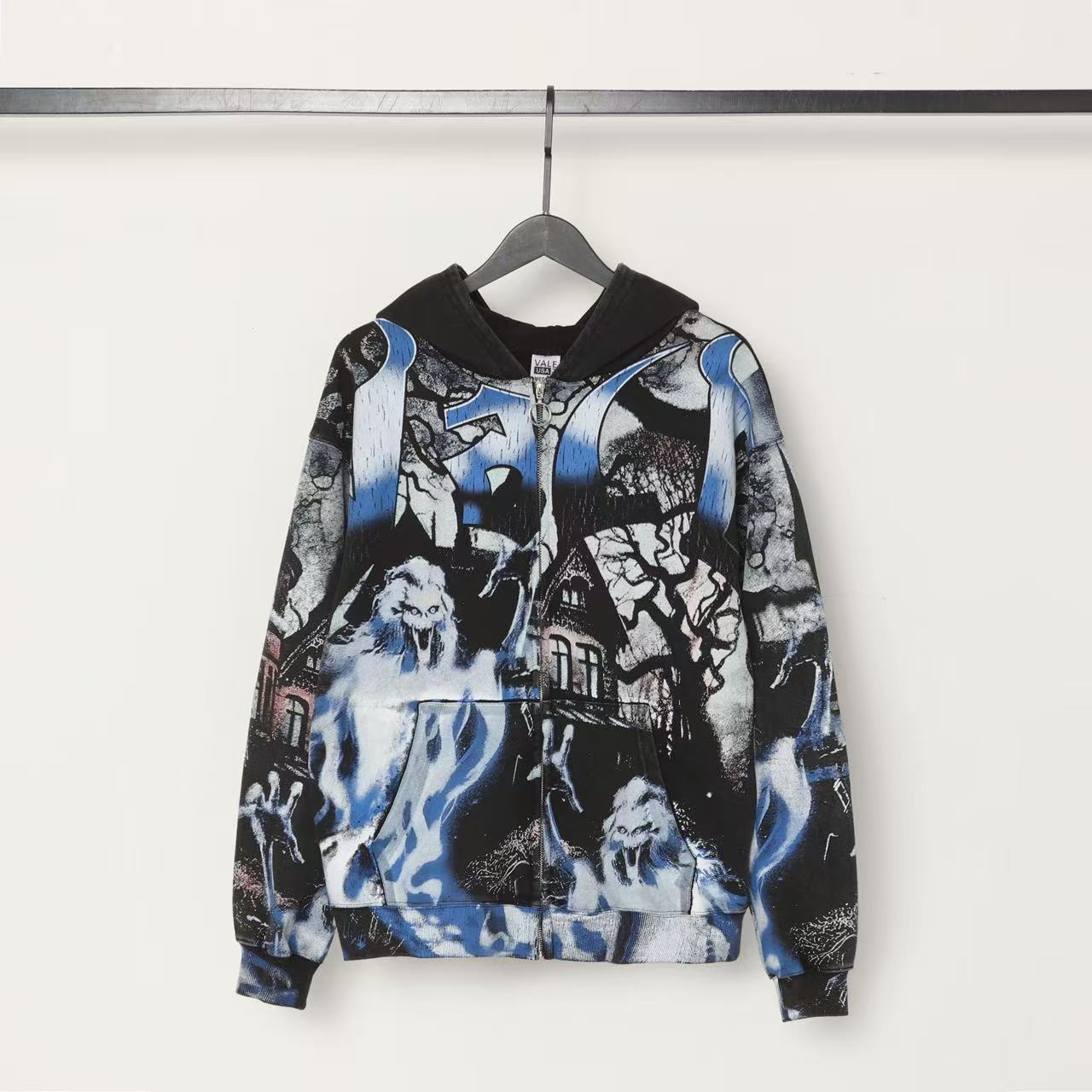 American street style eagle print hooded sweatshirt