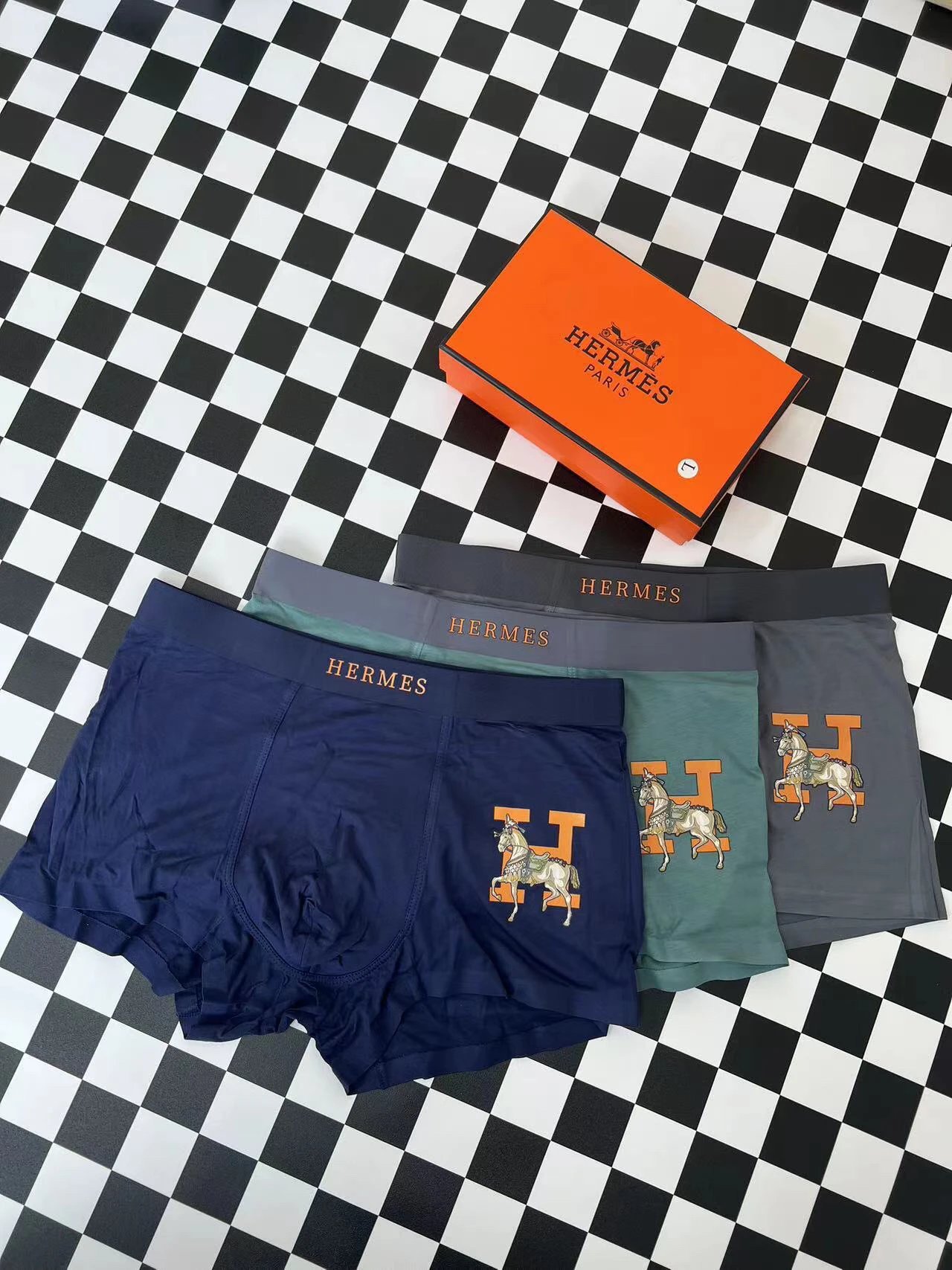 High quality men's underwear in a box of three, with a color selection of 12