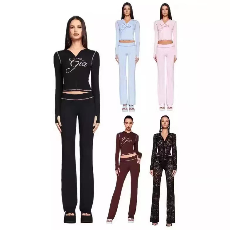 High quality slim fit hooded zipper short jacket set, please add : 18859952090 if you need size guide