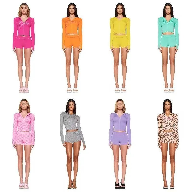 High quality hooded zipper short jacket shorts set, please add : 18030258501 if you need size guide