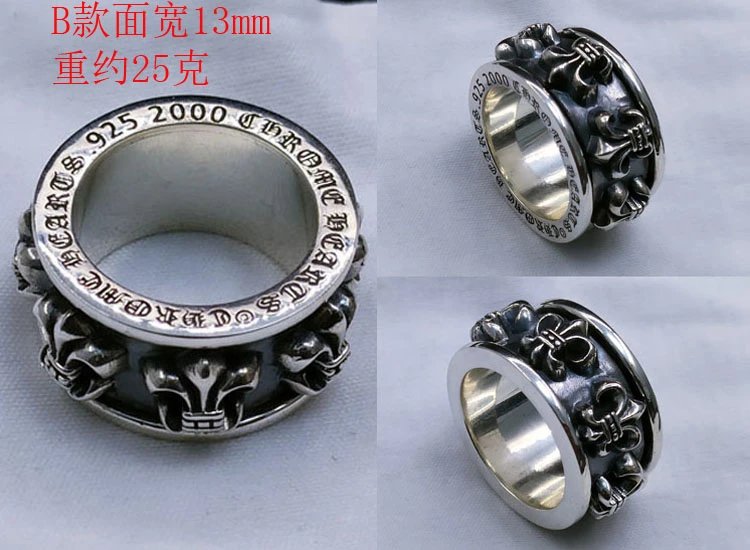 High quality pure silver classic cross flower tombstone ring