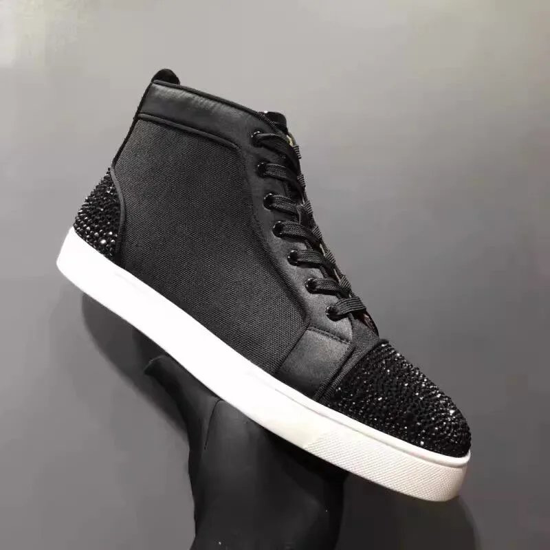Cross border high-quality genuine leather high top rivet rhinestone flat shoes