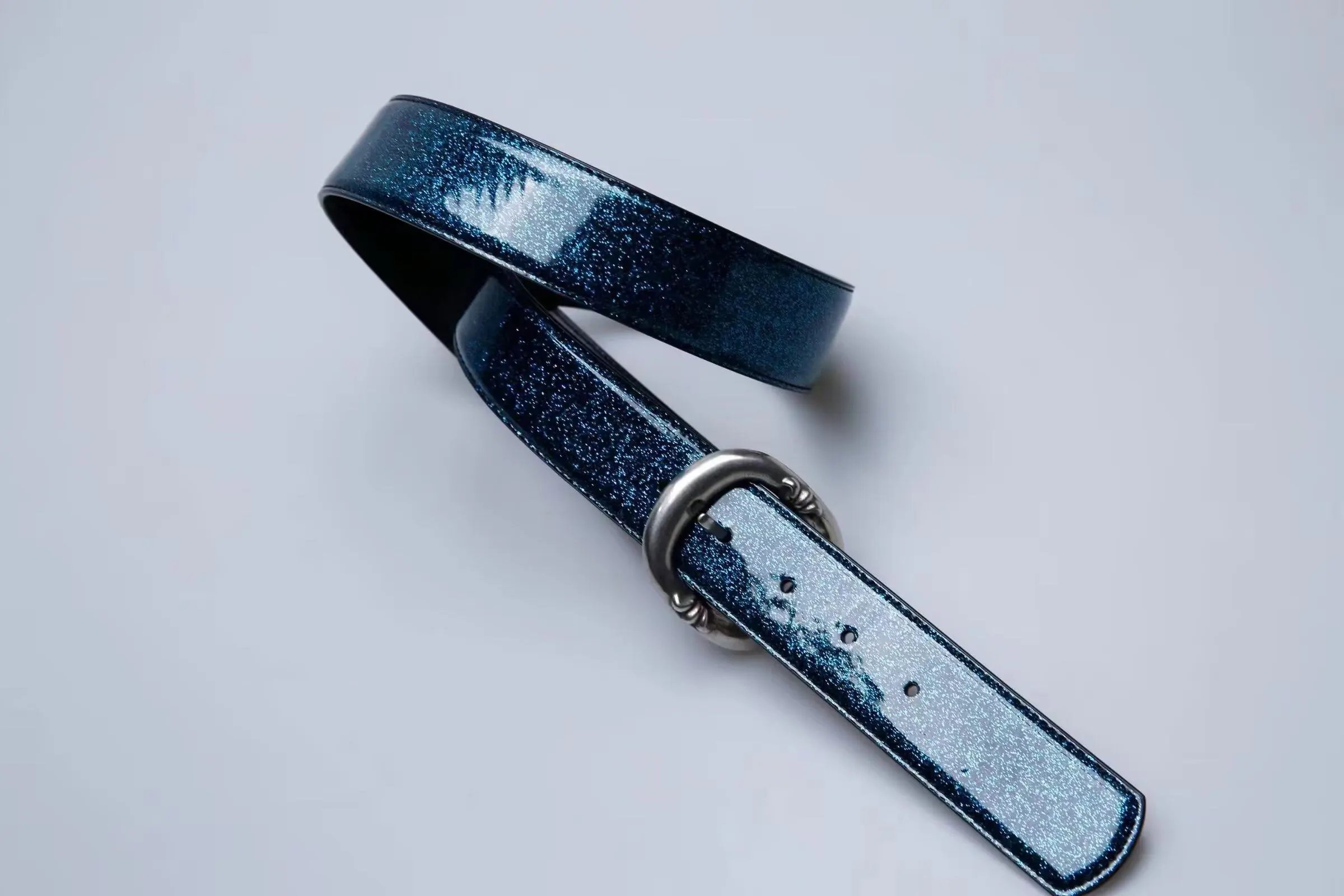 High quality circular ring day buckle starry sky leather cowhide belt
