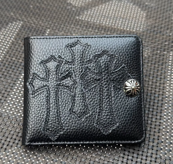 High quality cowhide short cross double fold single buckle wallet