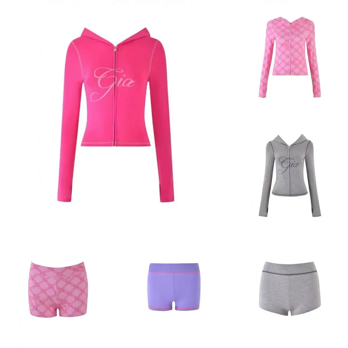 High quality hooded zipper short jacket shorts set, please add : 18030258501 if you need size guide