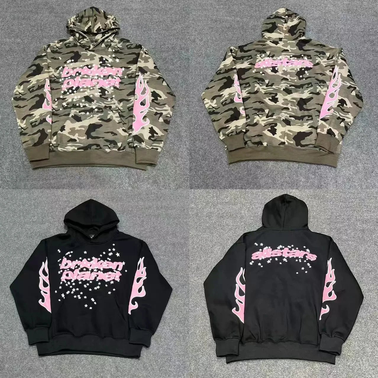 High quality crushed foam printed hoodie set