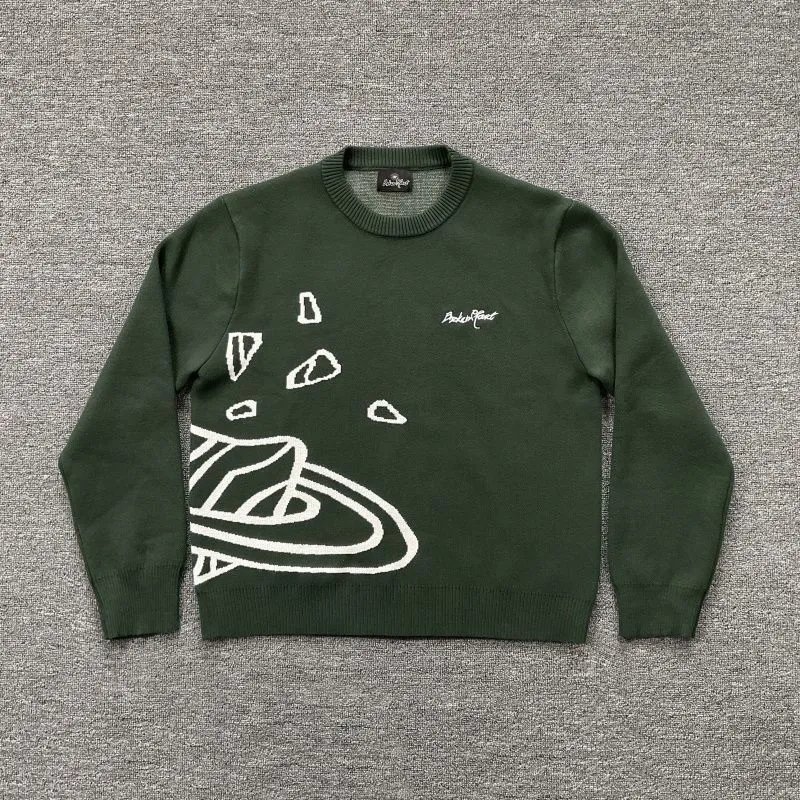 High quality planet jacquard embroidered round neck sweater