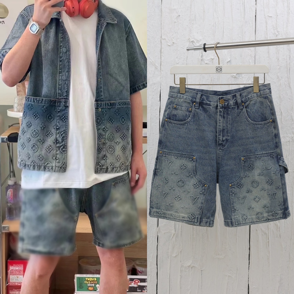 High quality denim shirt set, please add : 18030258501 if you need size guide