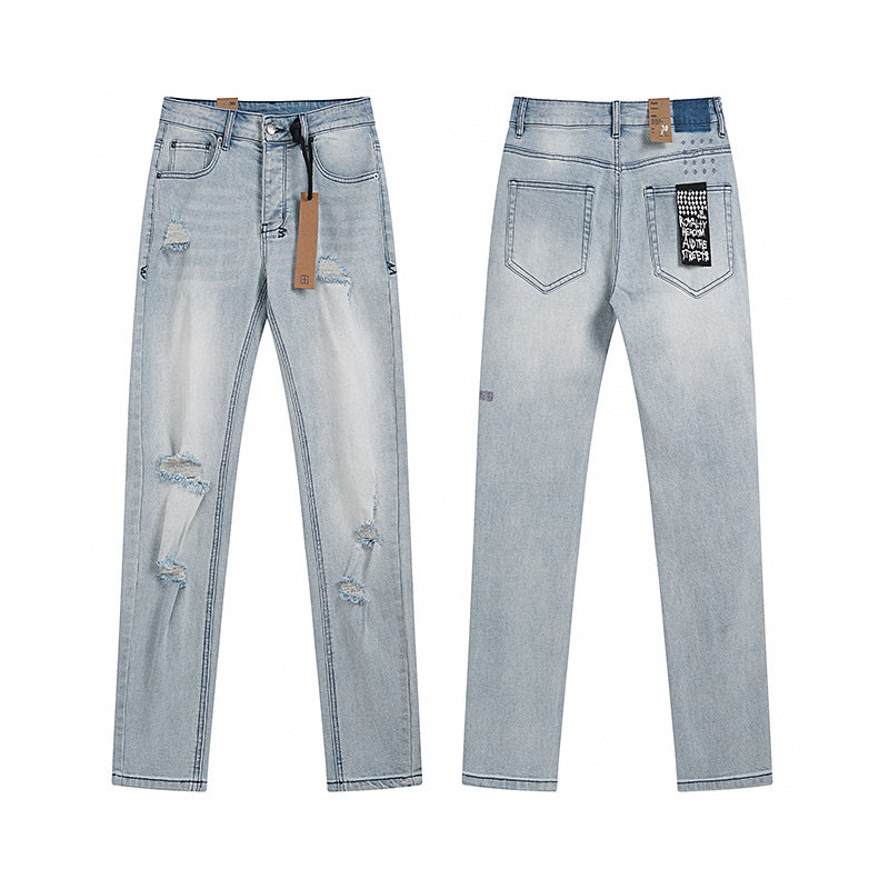 High quality, high street fashion brand splashed ink perforated small leg jeans