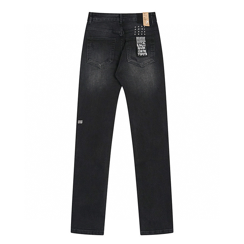 High quality, high street fashion brand splashed ink perforated small leg jeans