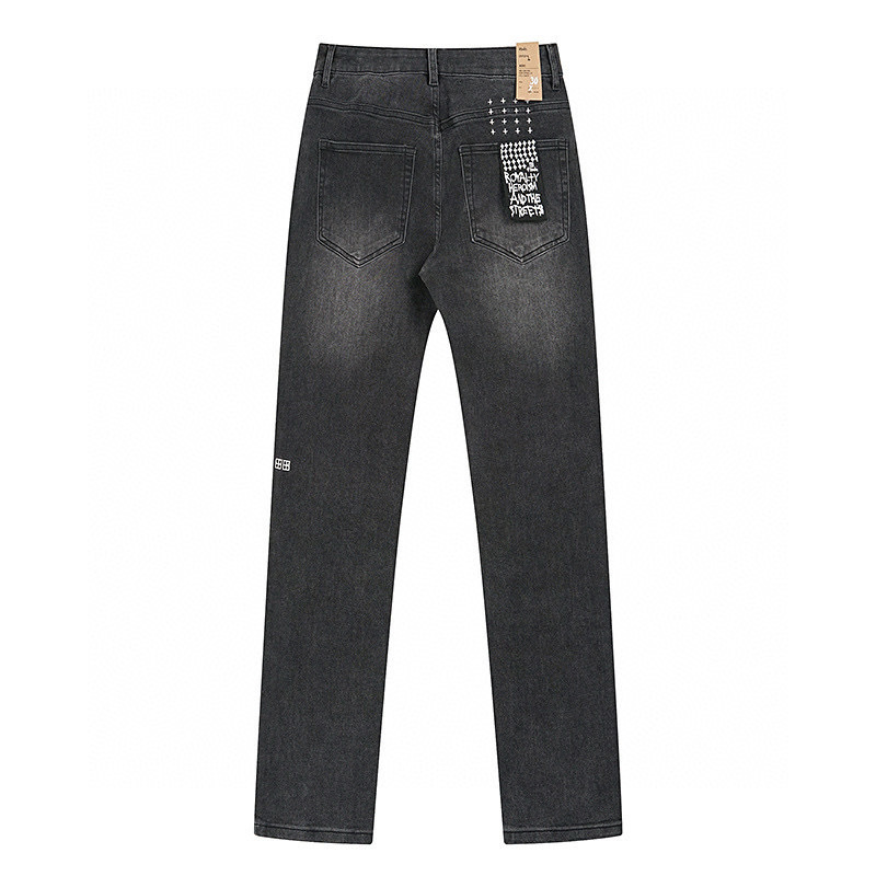 High quality, high street fashion brand splashed ink perforated small leg jeans