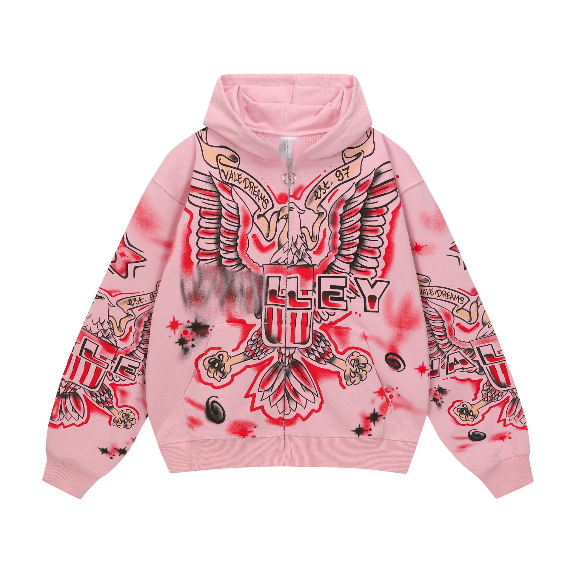 American street style eagle print hooded sweatshirt