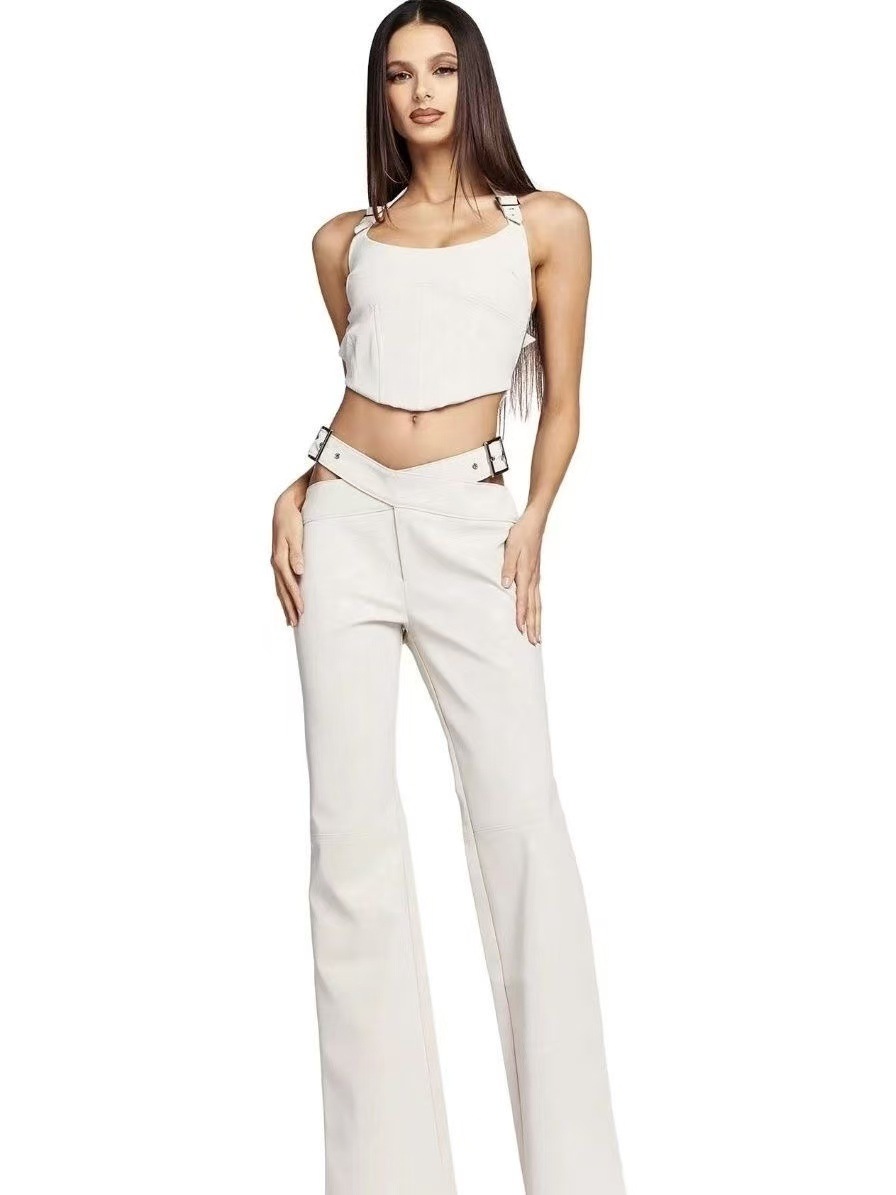 High quality suspender low waisted bell bottom pants set, please add : 18030258501 if you need size guide