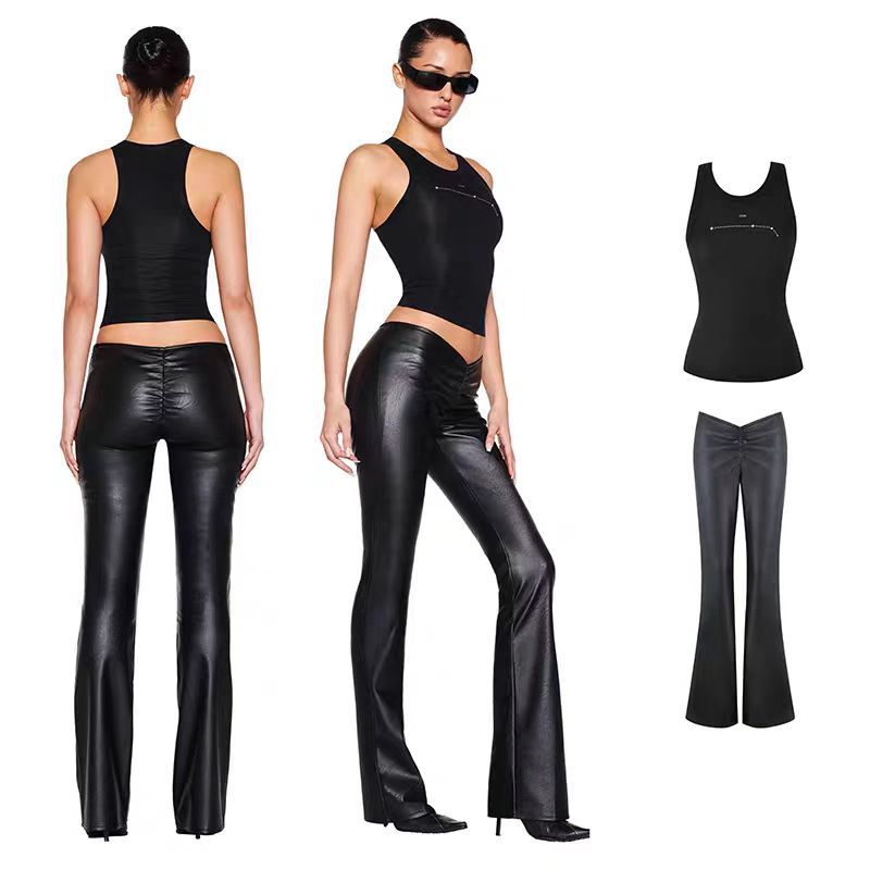 High quality suspender low waisted bell bottom pants set, please add : 18030258501 if you need size guide