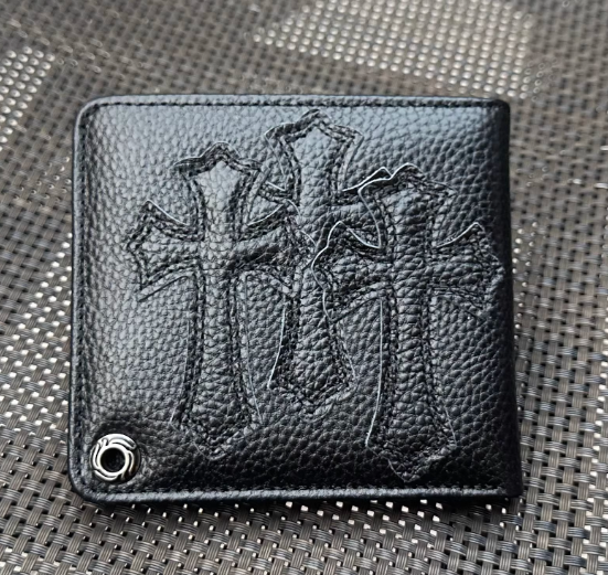 High quality cowhide short cross double fold single buckle wallet
