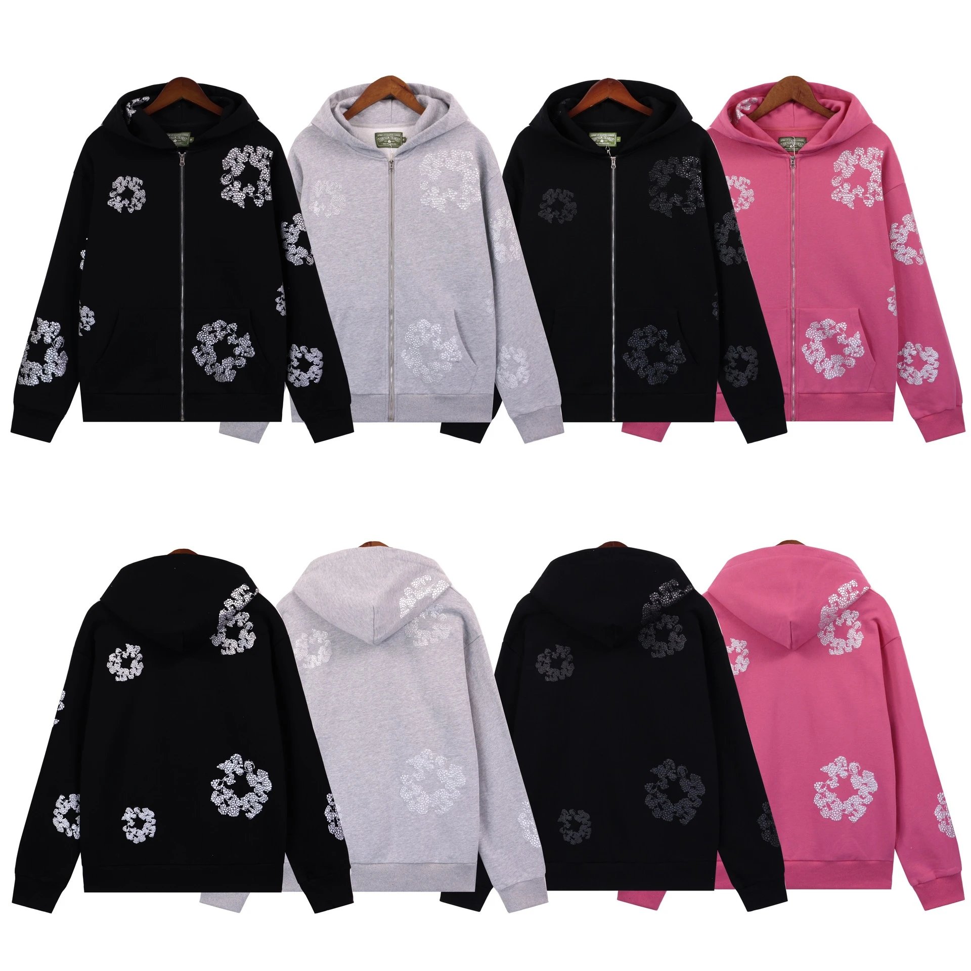 High quality floral wreath zipper hoodie short sleeved set