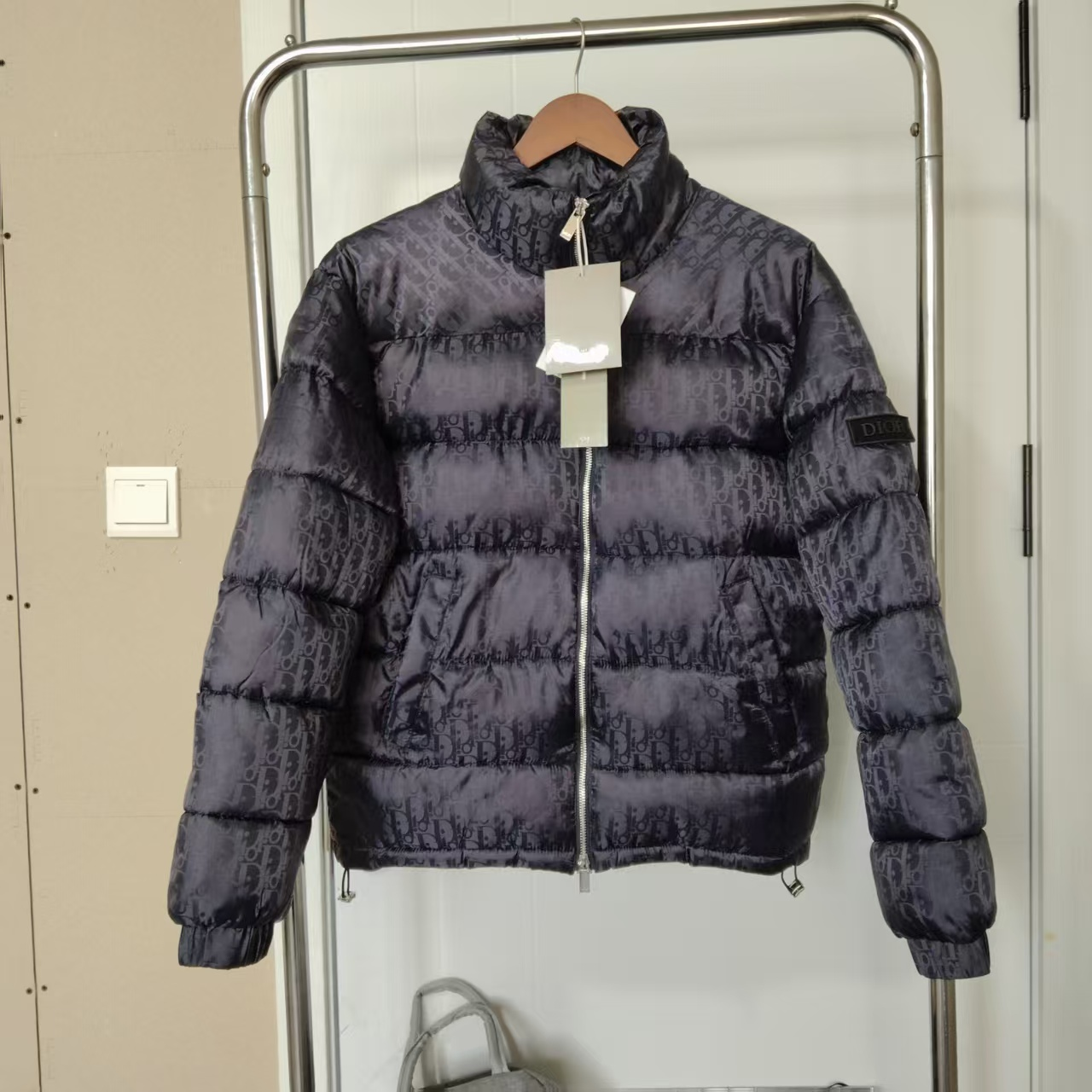 High quality dark stripe standing collar cotton jacket m5xl