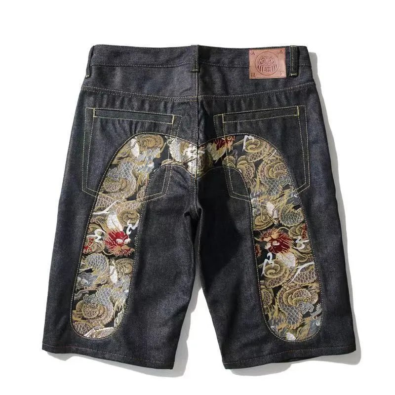 High quality printed five quarter denim shorts