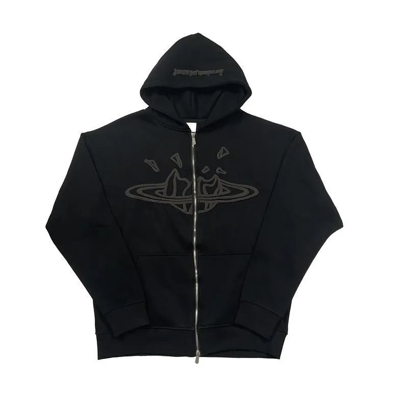 High quality foam printed cardigan hooded sweatshirt casual set