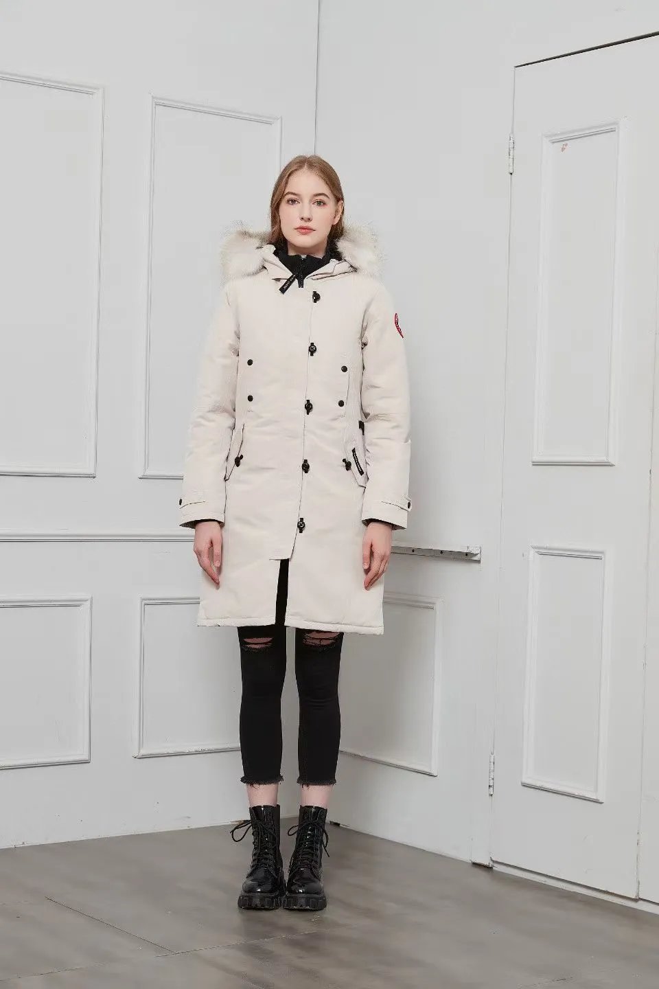 Winter long hooded down jacket