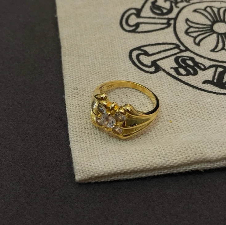 High quality classic retro gold cross flower with diamond ring