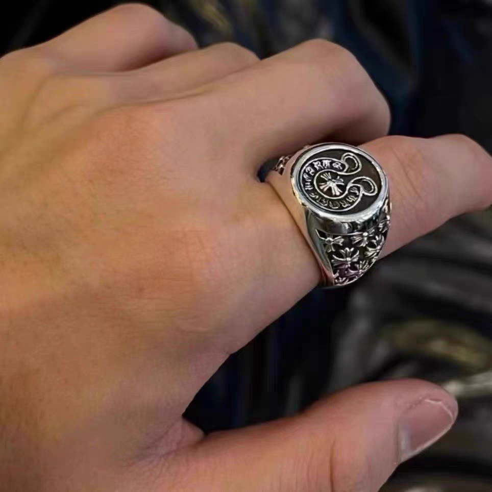 Klx925 Silver Punk Couple Rings for Men and Women, Heavy Craftsmanship, Vintage Sanskrit Classic, Thick and RobustProduct LinkRefresh