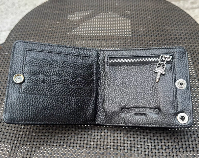 High quality cowhide short cross double fold single buckle wallet