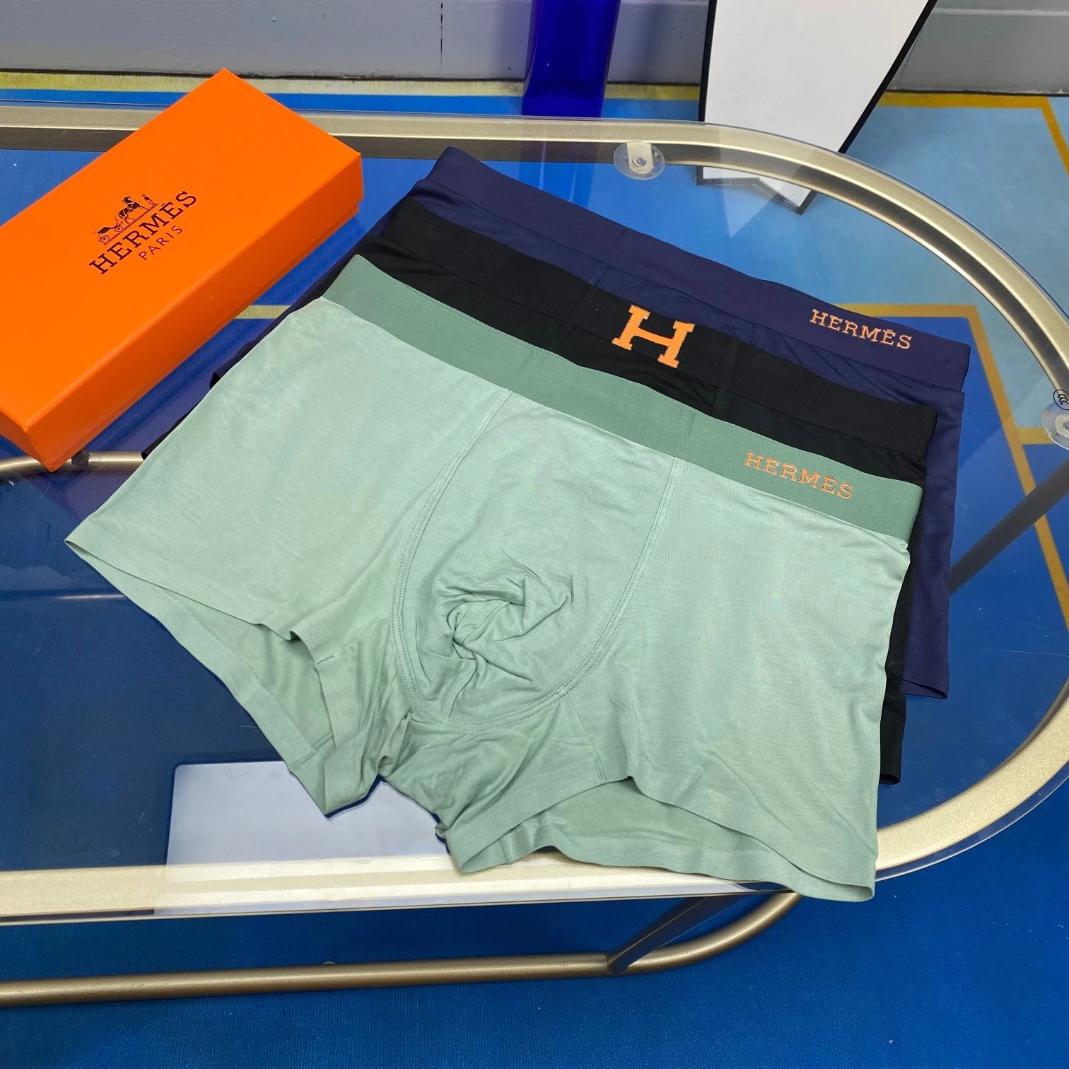 High quality men's underwear in a box of three, with a color selection of 12