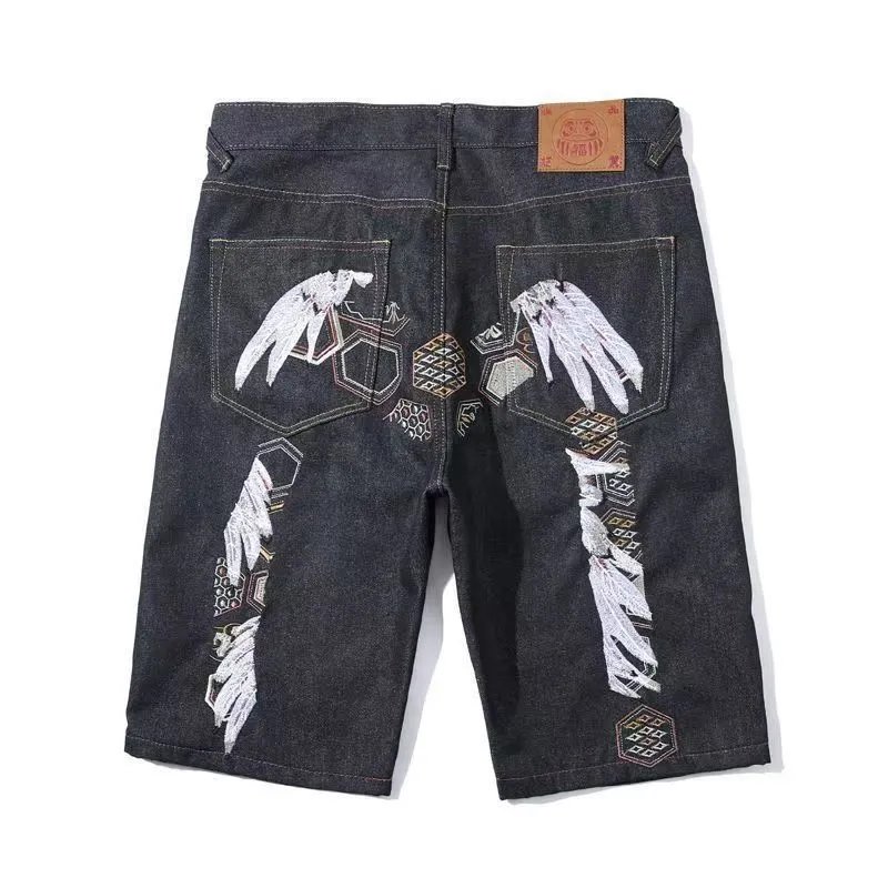 High quality printed five quarter denim shorts